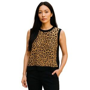 Alfred Sung Blouse Womens Sz XXL Brown Leopard Animal Print Sleeveless Top
